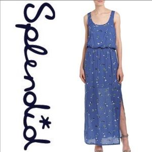 Splendid Ditsy Floral Print Maxi Dress in Blue